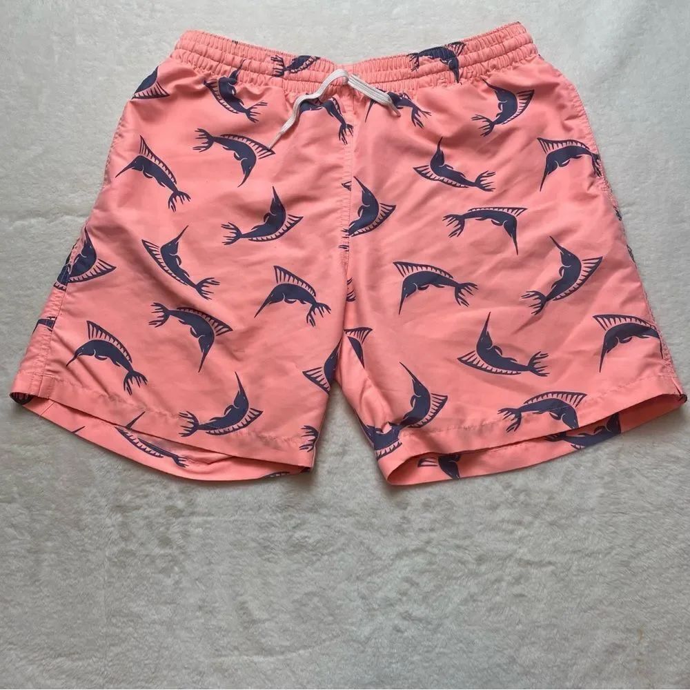 Chubbies Swim Trunks Peach Colored Blue Sword Fish Size Large